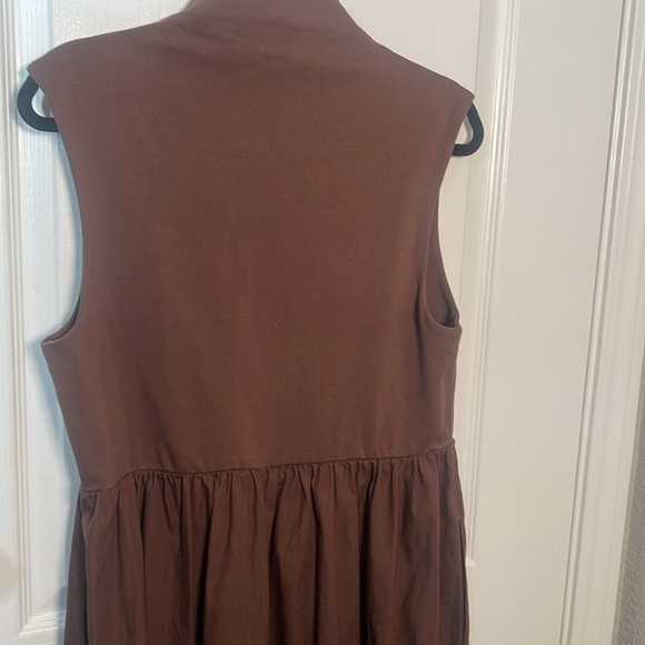 J. Crew  Sleeveless  Pocket Fitted Mock Neck Poplin skirt Brown Maxi Sundress  L - Picture 4 of 7